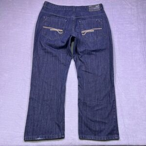 Rocawear Mens Dark Wash Jeans Original Fit Size 42x30 Embroidered Logo